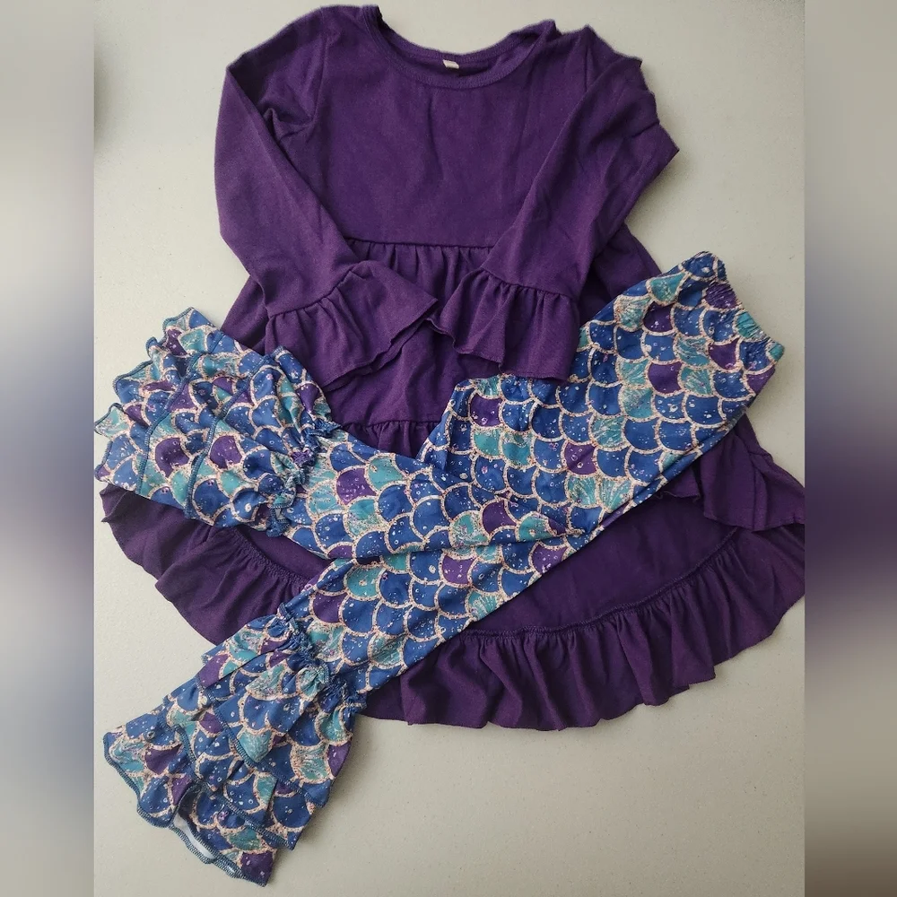 Purple High-Low Rise TOP with Mermaid Scale Leggings, Size 3T, NWOT